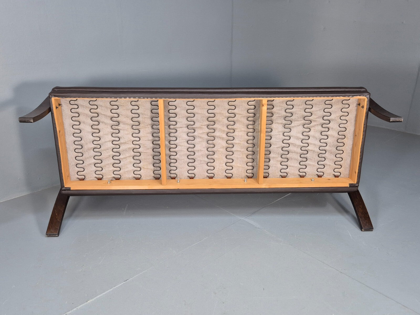 Vintage danish 3 seat Brown Leather Sofa Bentwood Frame 1980s Retro EB9079 M3SS - UKDK FURNITURE