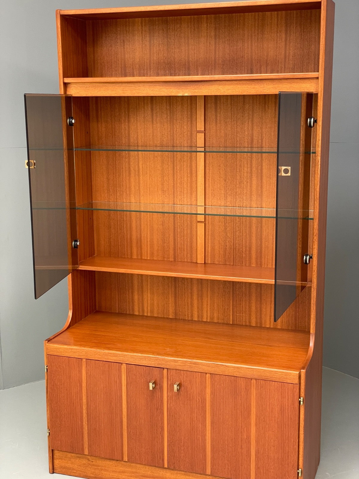 Vintage Teak Shelving Unit Cocktail Cabinet Glazed Retro 1970s EB10011 MWOO - UKDK FURNITURE