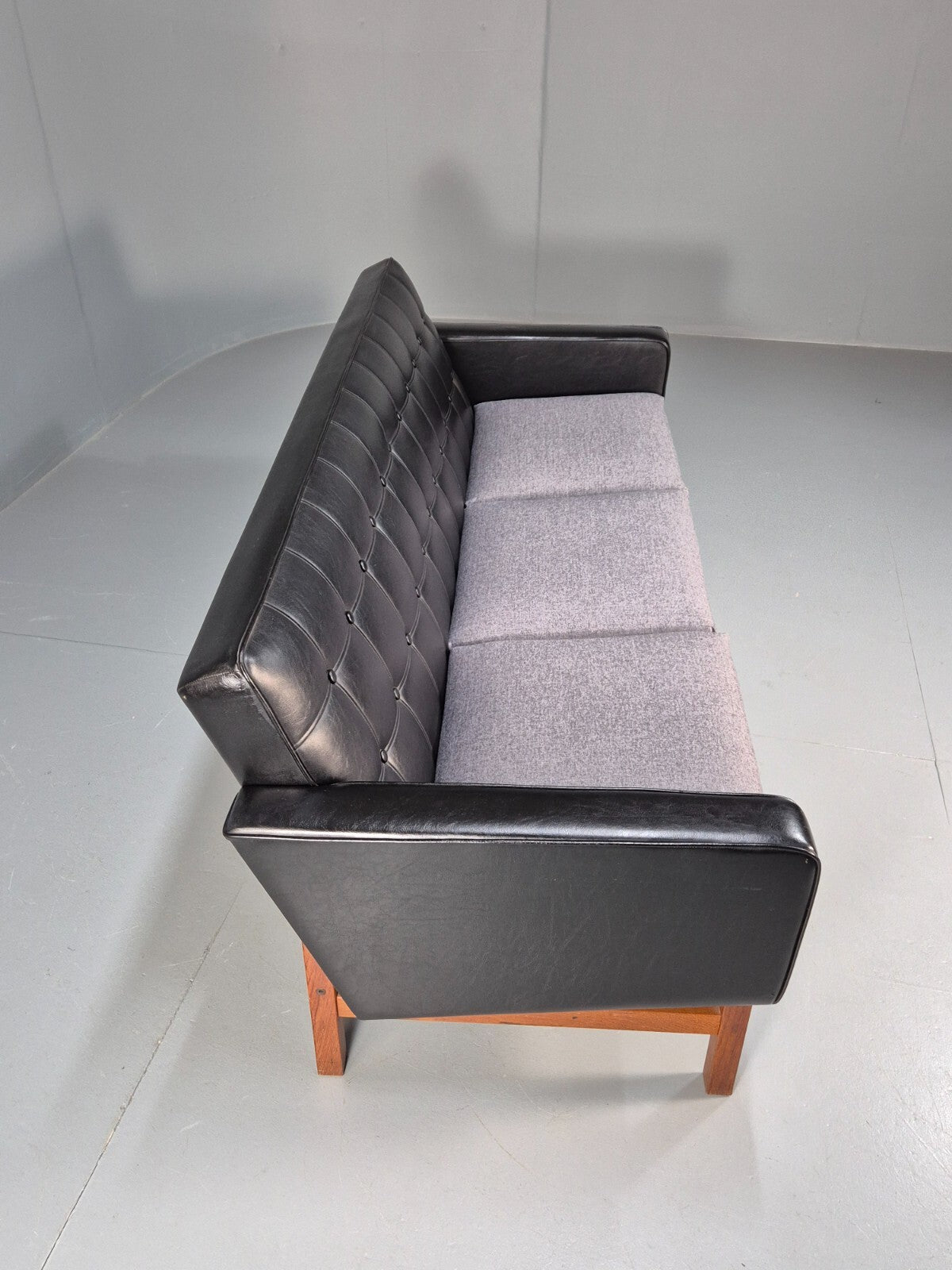 Vintage 3 Seater Sofa Black Leather Teak Frame Futura Mobler Mid Century M3SS - UKDK FURNITURE