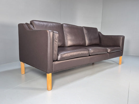 Vintage Danish 3 Seat Sofa Dark Brown Leather 1970s Retro MCM EB10071 M3SS1