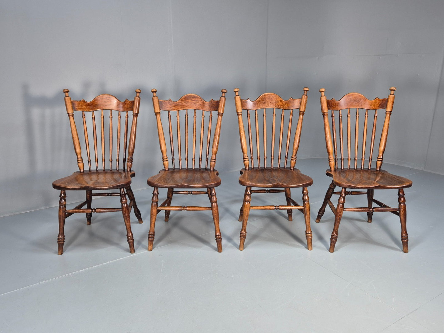 4 Vintage American Windsor Dining Chairs Solid Oak 1900s Antique EB10703 VDIN2