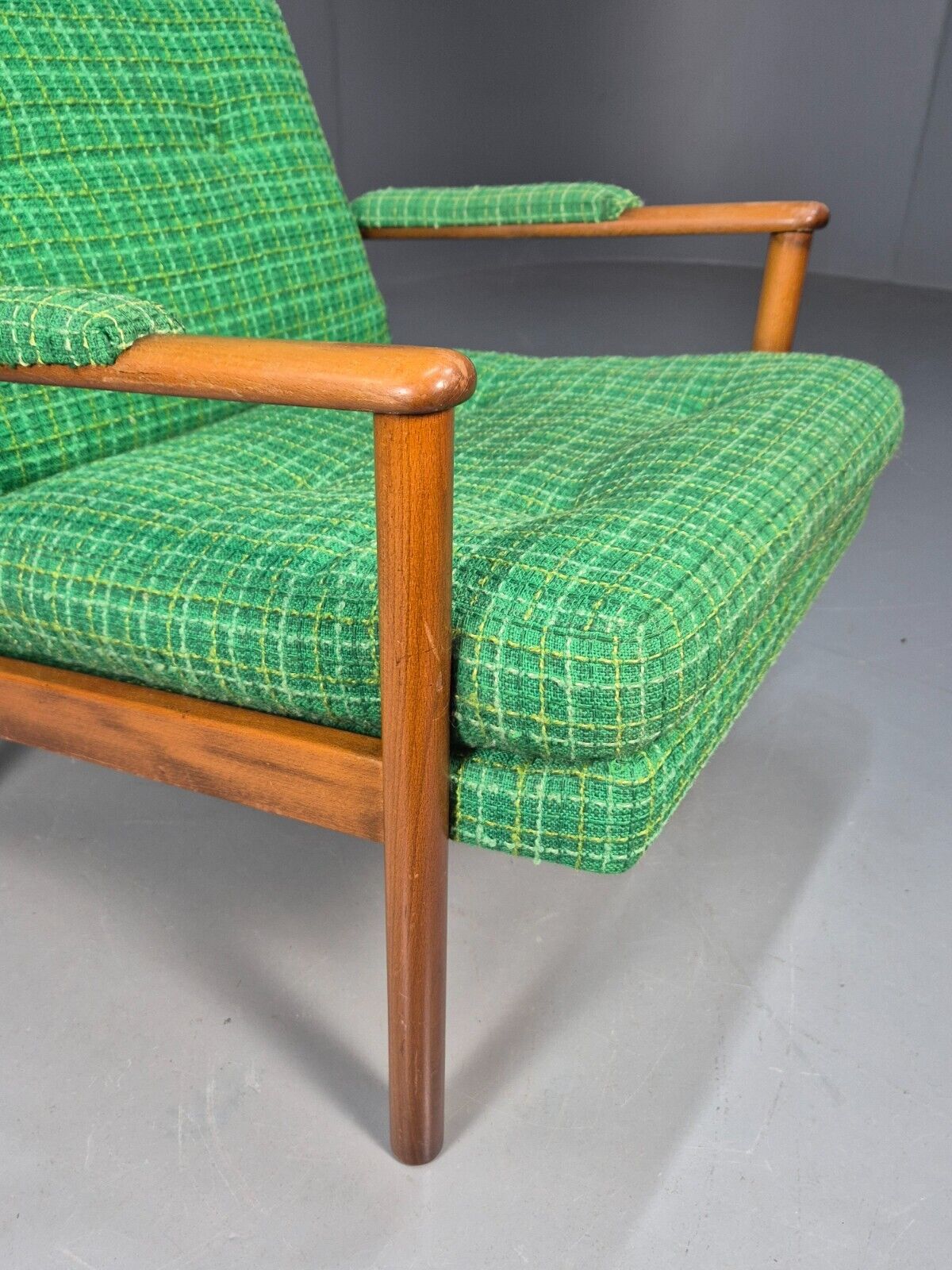 Vintage Danish Lounge Chair Green Wool Beech Frame Retro 1960s MCM EB8502 MNOR - UKDK FURNITURE
