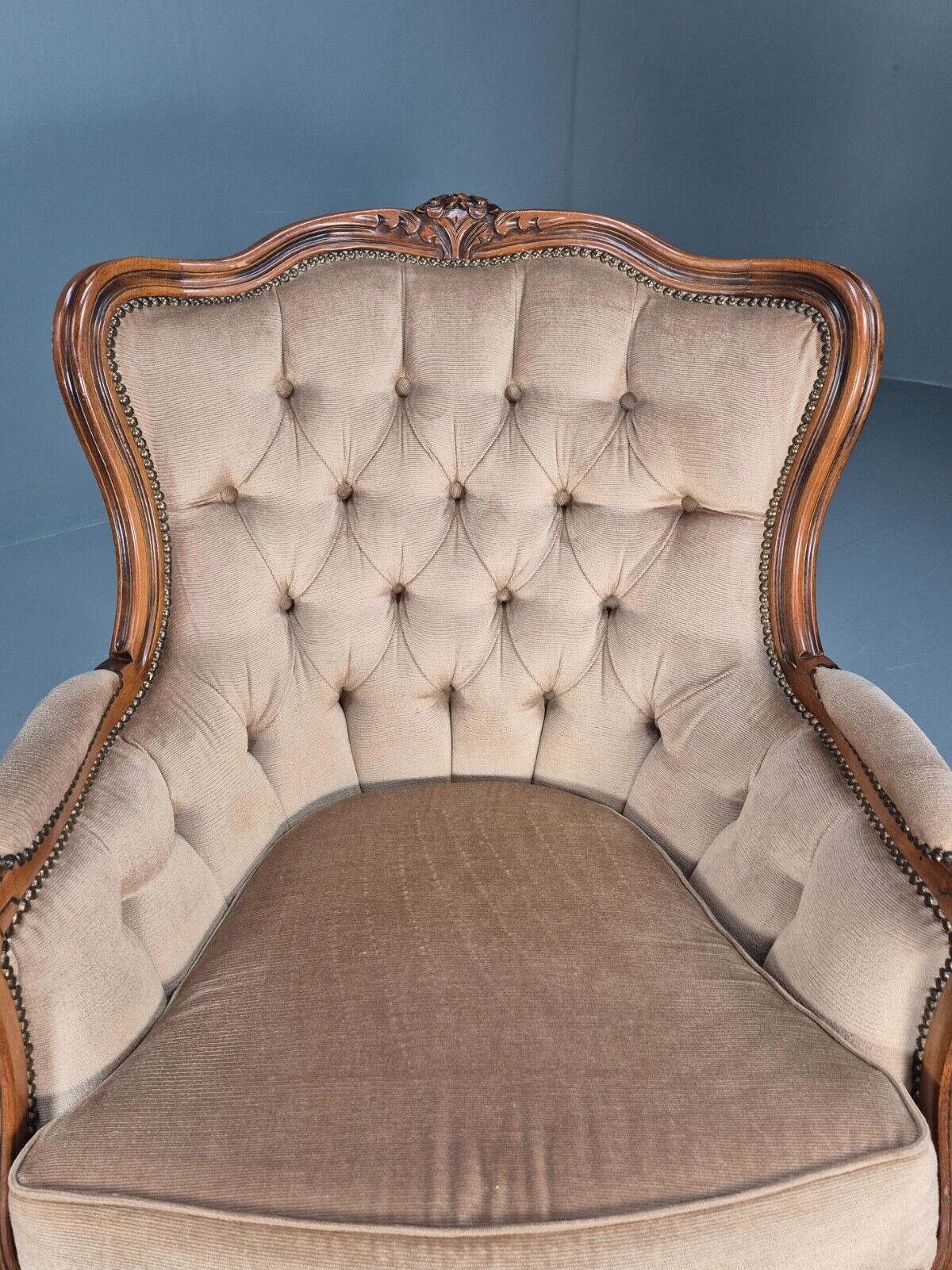 Vintage Danish Lounge Chair Beige Velour Beech Antique French Style EB8926 VCLO - UKDK FURNITURE