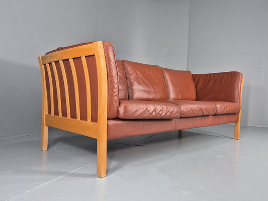 Vintage Stouby 3 Seat Sofa Reddy Brown Leather Mid Century Retro EB10528 M3SS1