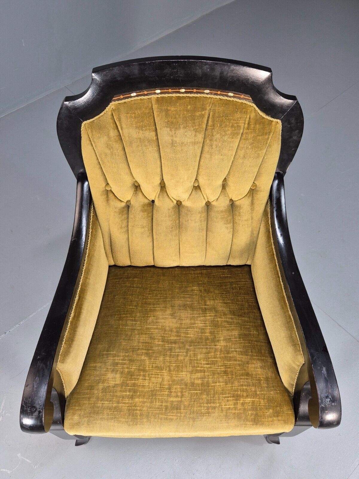 Vintage danish Lounge Chair Gold Velour Wood Frame Empire Style EB8933 VCLO - UKDK FURNITURE