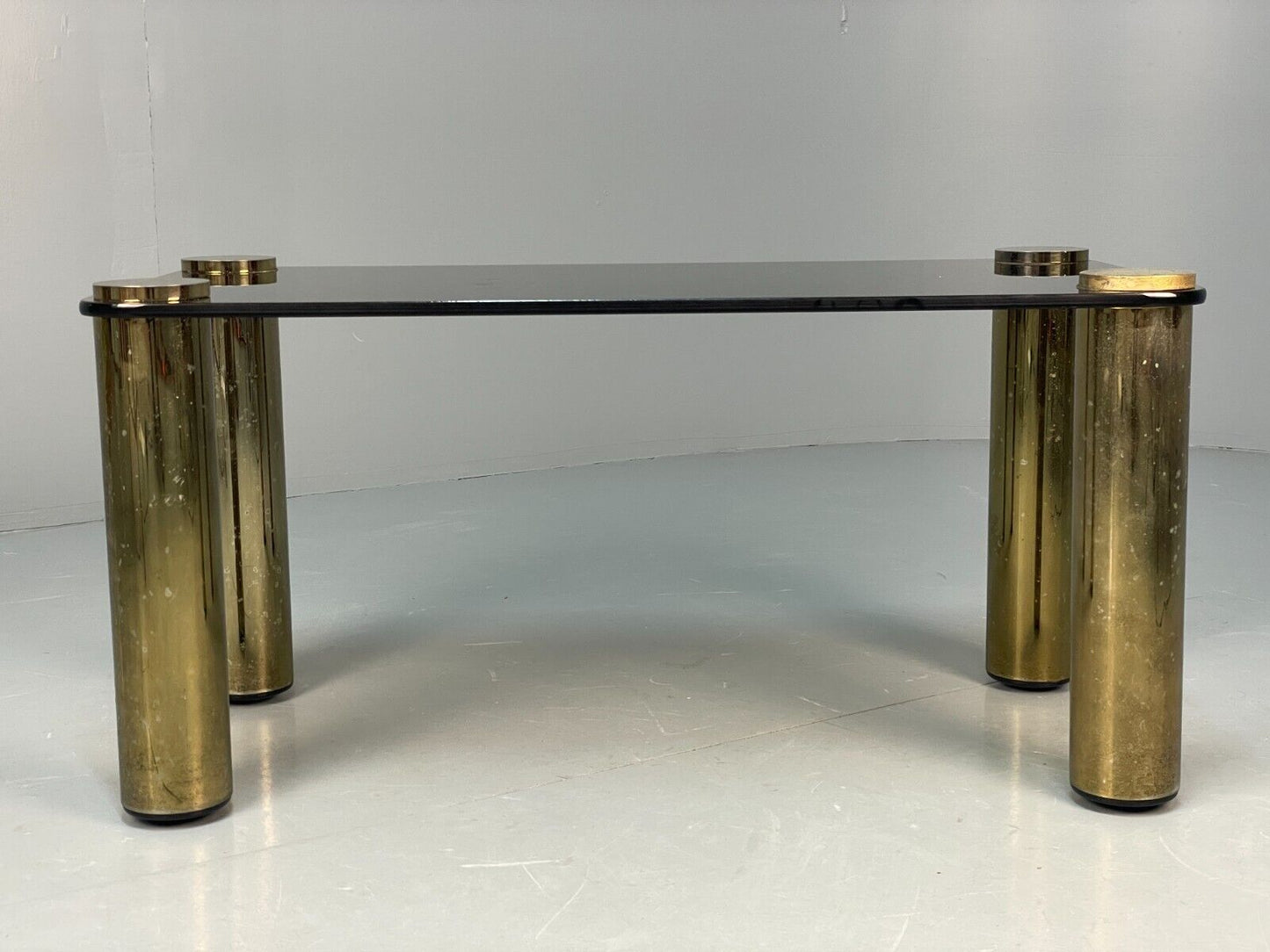 Vintage Rectangular Coffee Table Brass & Smoked Glass Zanuso Style EB8687 MWOO - UKDK FURNITURE