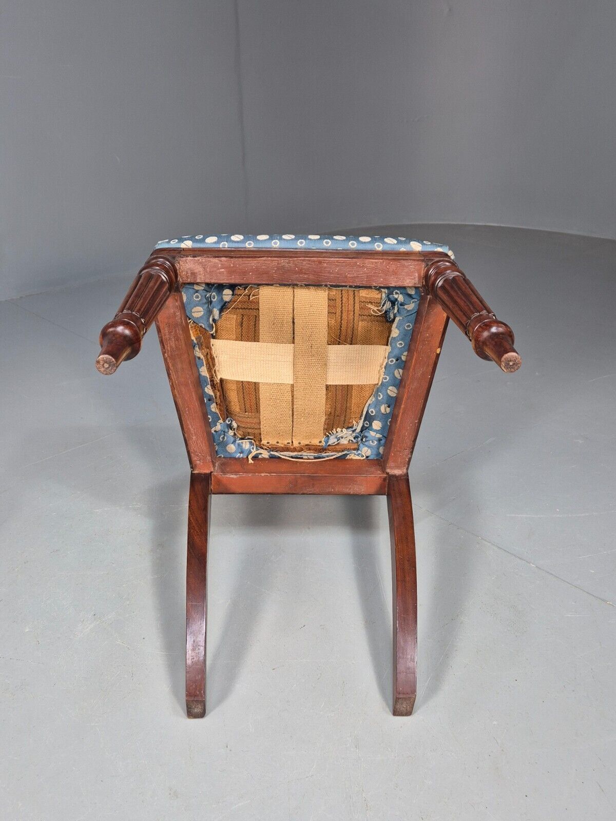 Vintage Dining Chair Blue Cotton Mahogany Victorian Antique EB8689 VDIN - UKDK FURNITURE