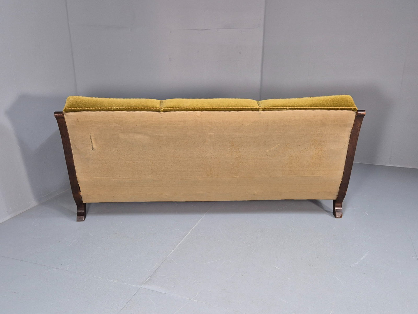 Vintage Danish Baroque Style 3 Seat Settee Green Velour Antique 1920 EB9653 V3SS - UKDK FURNITURE
