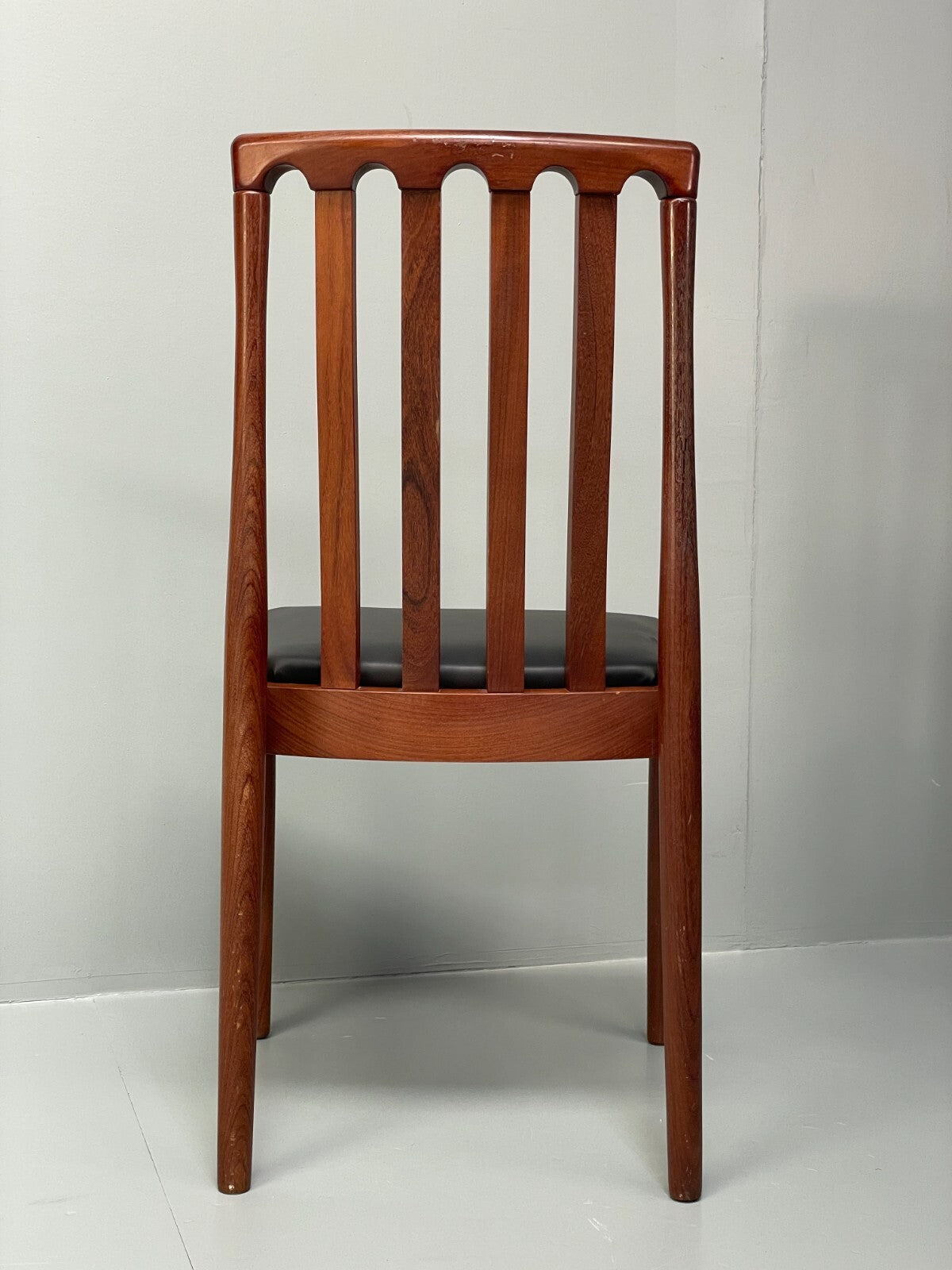 Vintage Meredew Dining Chairs Six Mahogany Teak 1970s Black Vinyl EB9726 MDIN - UKDK FURNITURE