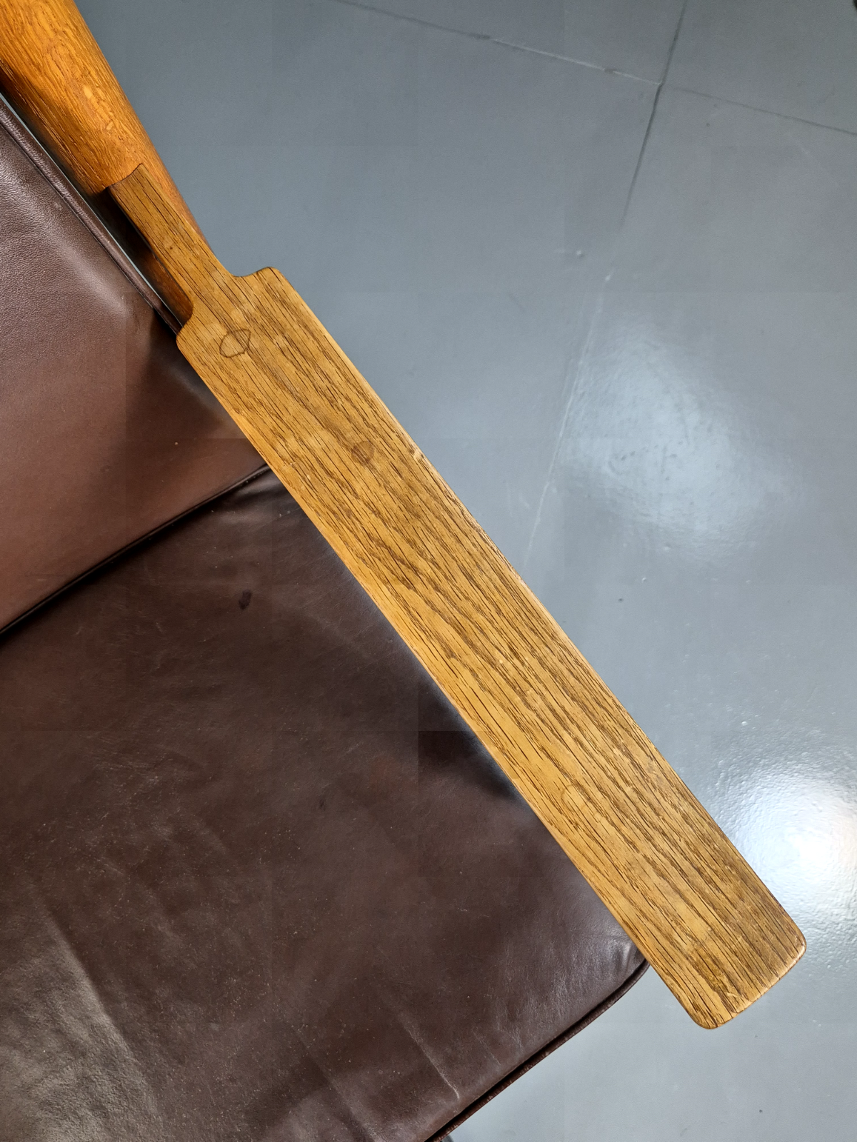 Vintage Scandinavian Elbow Chair Brown Leather Oak Frame Retro MCM EB7021 MNOR - UKDK FURNITURE
