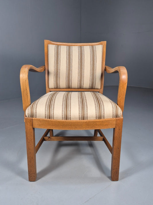 Art Deco Oak Elbow Chair 1930s Vintage Danish Design Striped Brown EB9661 VCLO - UKDK FURNITURE