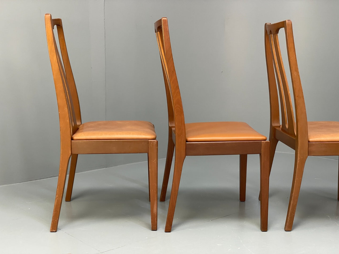 Vintage Nathan Tan Dining Chairs Set Of 4 Vinyl Mahogany 1970s EB9728 MDIN - UKDK FURNITURE