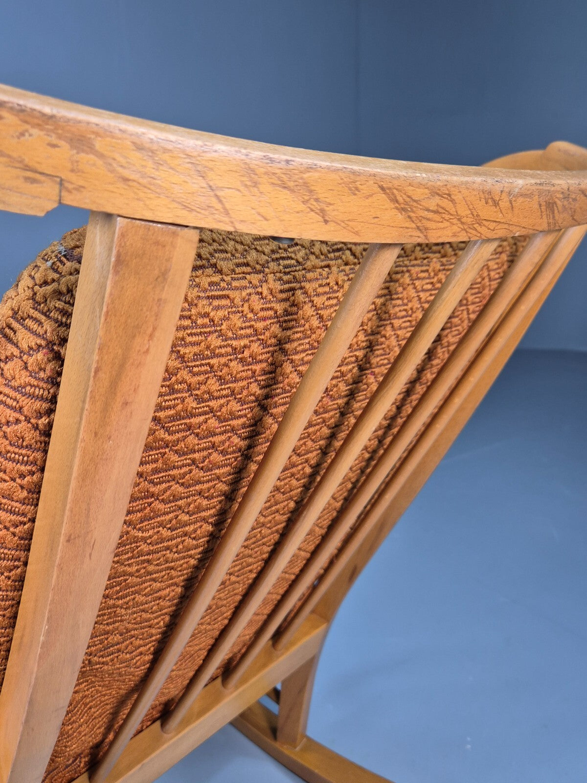 Vintage 1950s Rocking Chair Orange Pattern Fabric Beech Frame Retro EB9481 MNOR - UKDK FURNITURE