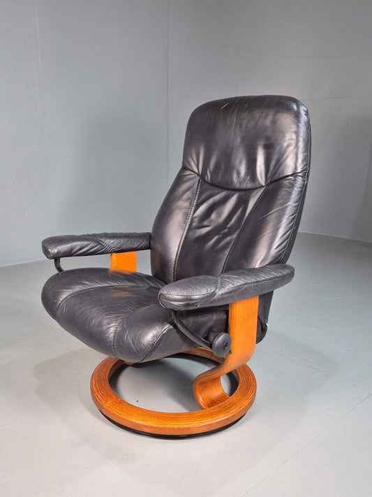 Vintage Norwegian Swivel chair Black Leather Ekornes Stressless EB8259 MSWI - UKDK FURNITURE
