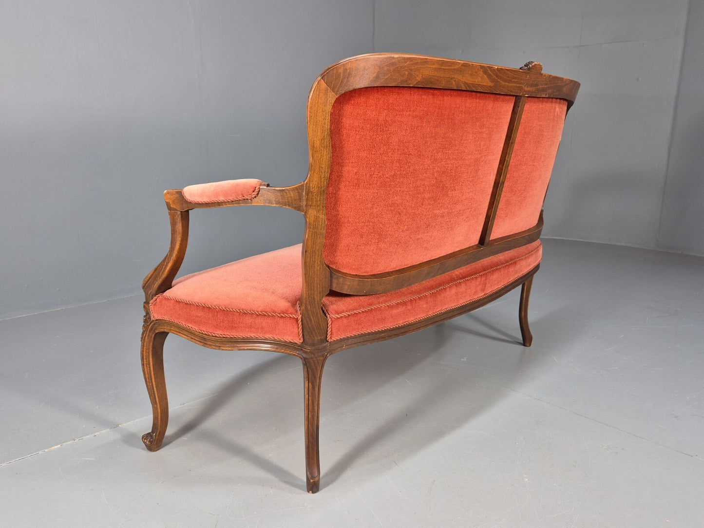 Vintage 2 Seater Sofa French Style Orange Velour Carved Beech Frame EB9566 V2SS - UKDK FURNITURE