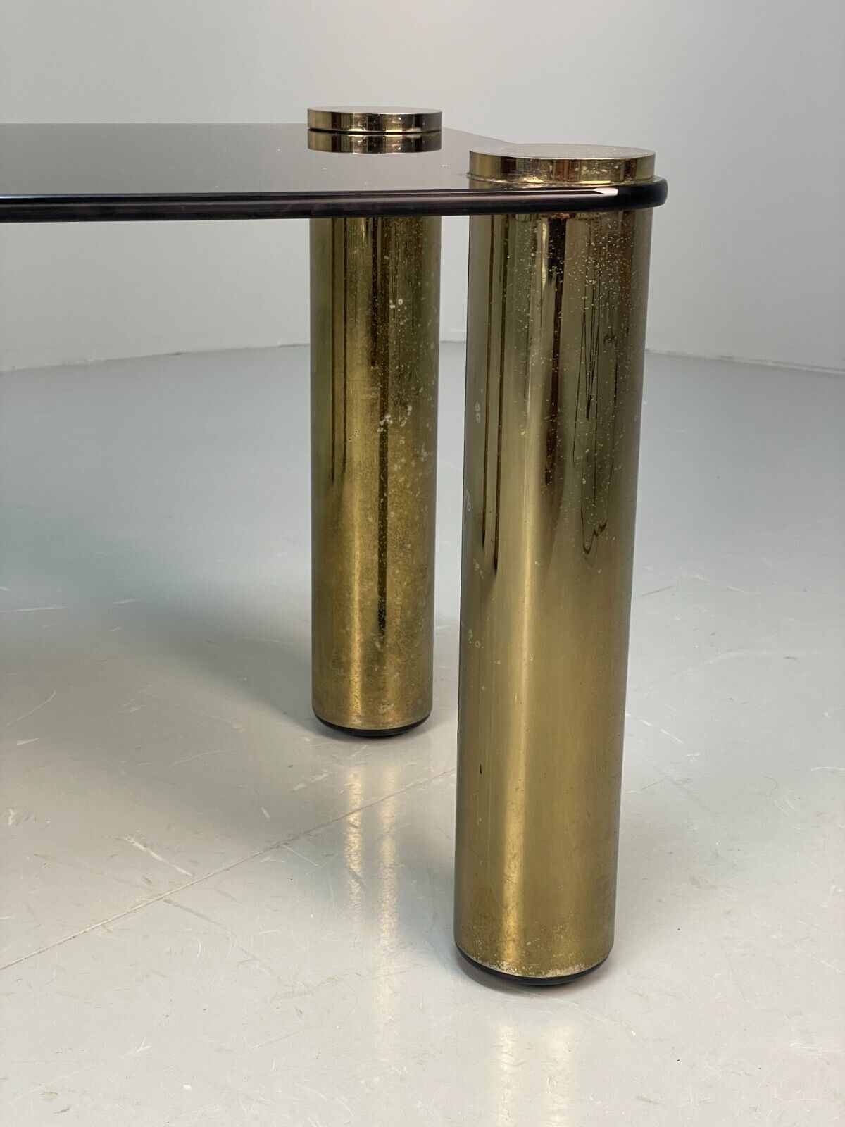 Vintage Rectangular Coffee Table Brass & Smoked Glass Zanuso Style EB8687 MWOO - UKDK FURNITURE