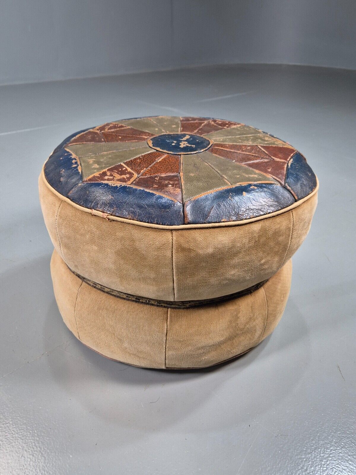 Vintage Leather Footstool Pouffe Suede 1960s Retro EB7584 MFOO - UKDK FURNITURE