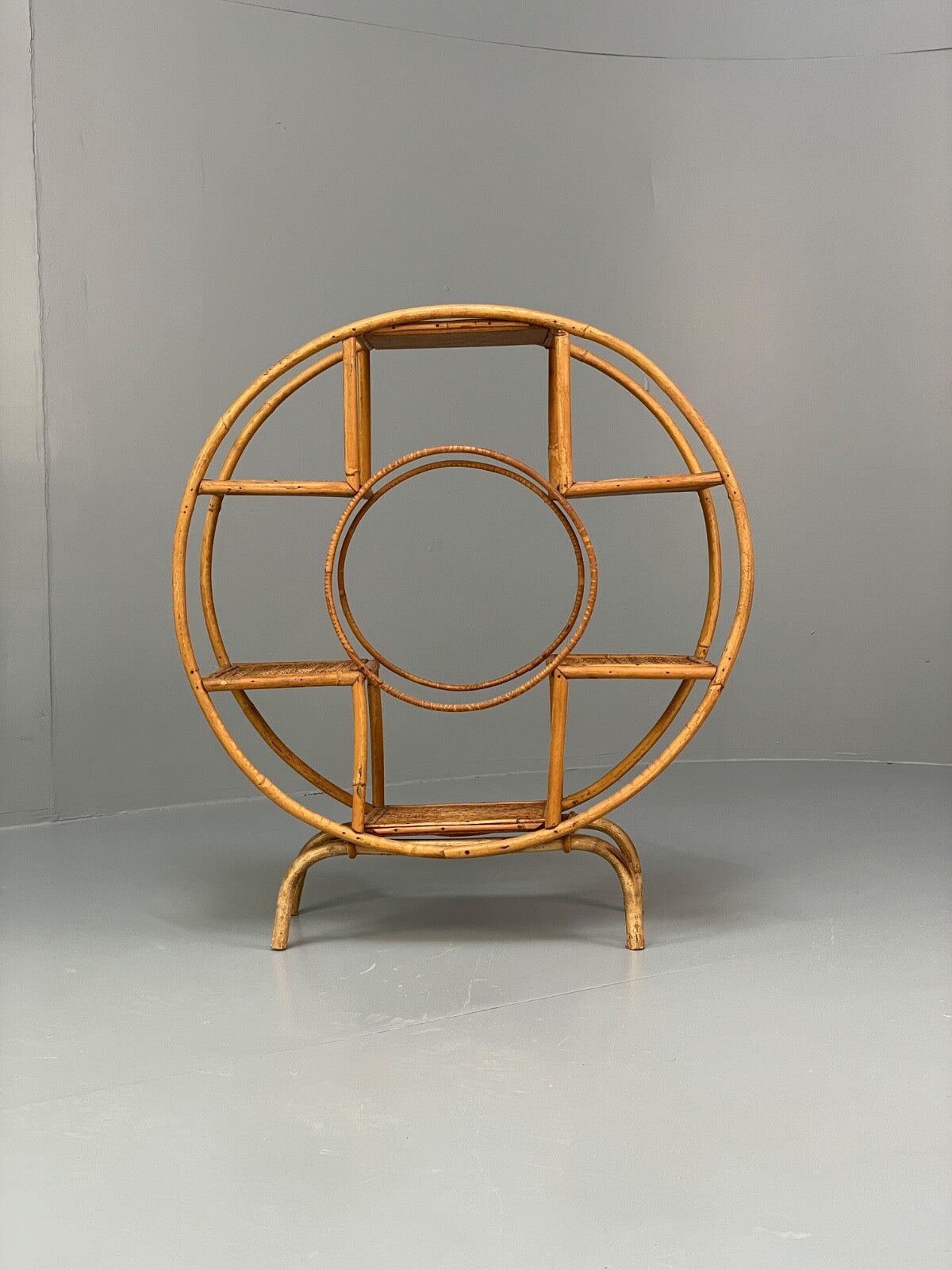 Antique Art Deco Bamboo And Wicker Circular Small Display Shelving EB9737 MWOO - UKDK FURNITURE