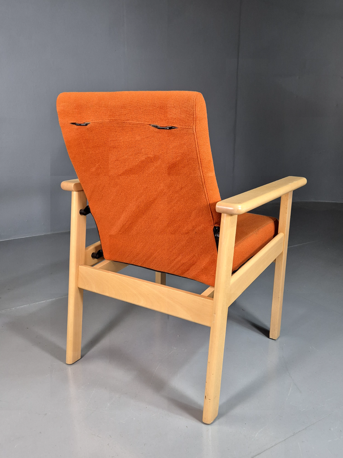 Vintage Danish Elbow Chair Orange Wool Beech Frame 1980s Retro EB7198 MNOR - UKDK FURNITURE