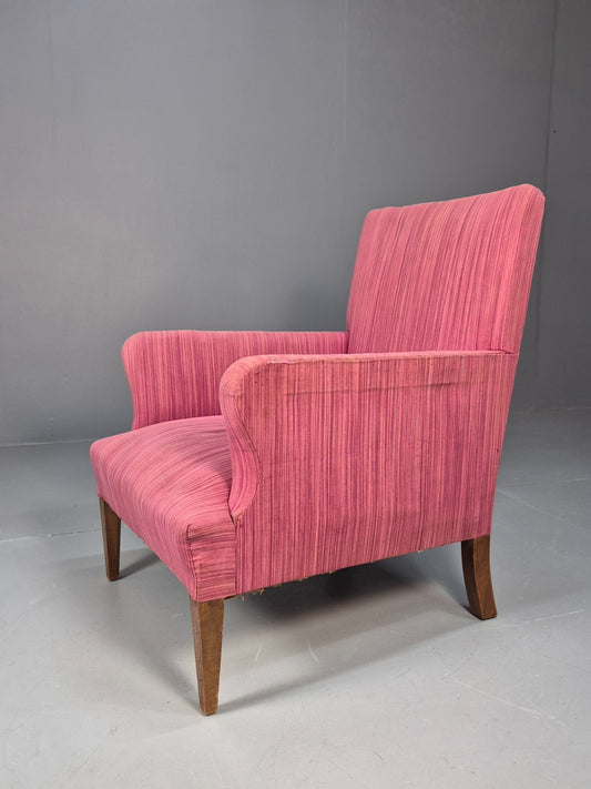 Vintage Danish Pink Chenille Lounge Chair 1950s Retro Mid Century EB10211 MNOR1