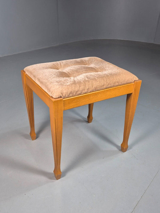 Vintage Footstool Beige Velour Hardwood Frame 1970s Caxton Retro EB8193 MFOO - UKDK FURNITURE