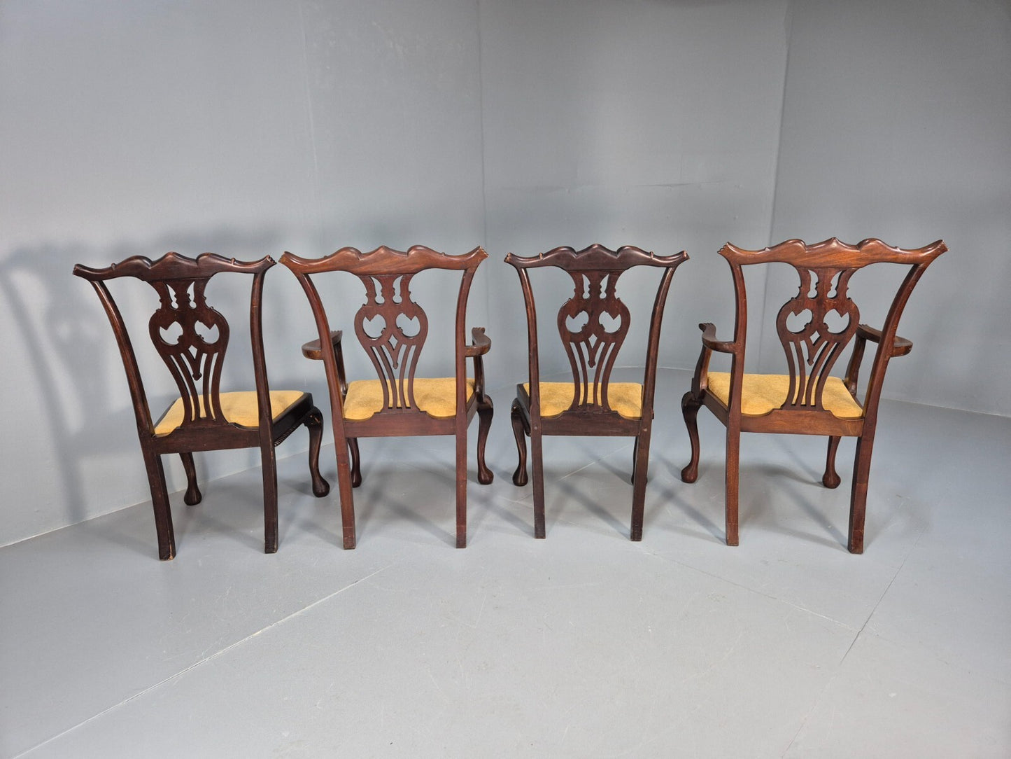 4 Antique Chippendale Revival Mahogany Dining Chairs 1900s EB9480 VDIN - UKDK FURNITURE