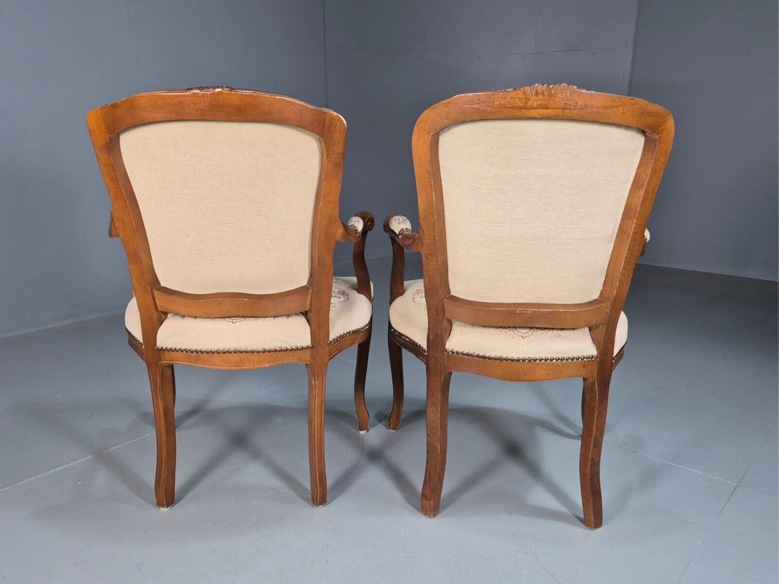 2 Vintage Danish Lounge Chairs Fauteuil Floral Tapestry French Repro EB8077 VCAR - UKDK FURNITURE