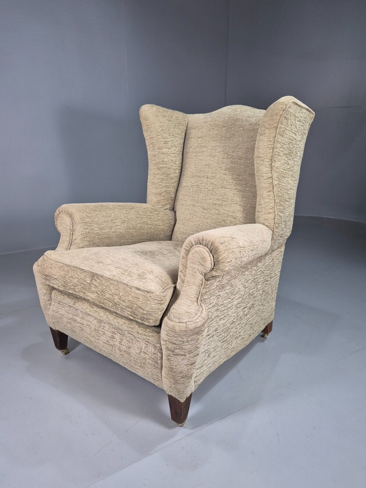 Vintage Wing Back Lounge Chair Chenille Upholstery Edwardian Antique EB7786 MNOR - UKDK FURNITURE