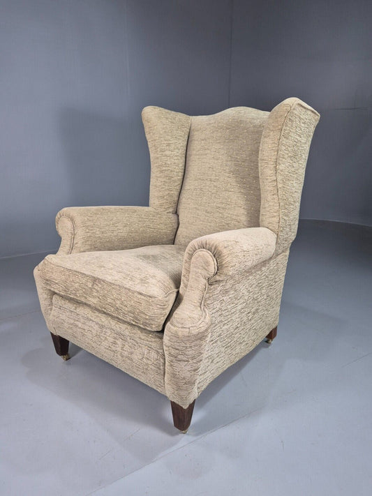 Vintage Wing Back Lounge Chair Chenille Upholstery Edwardian Antique EB7786 MNOR - UKDK FURNITURE