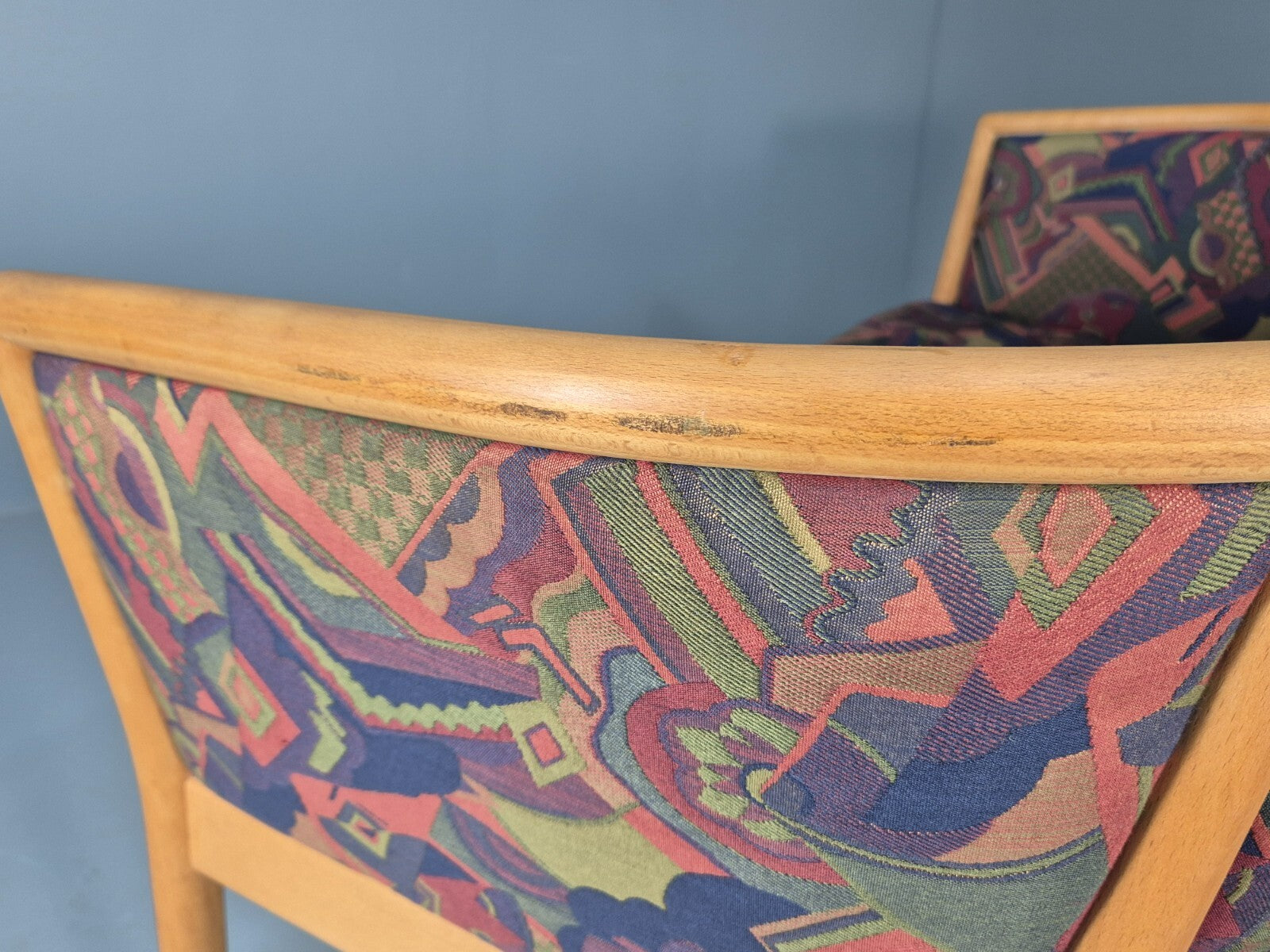 Vintage 2 Seater Sofa Curved Beech Frame Multicoloured 1980s Danish EB9290 M2SS - UKDK FURNITURE