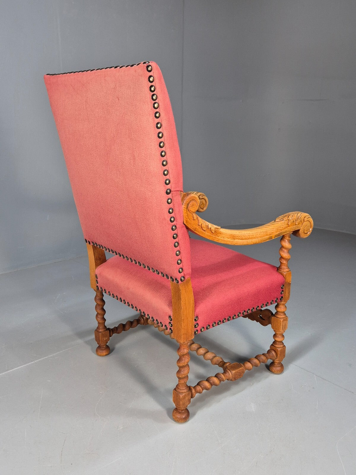 Vintage Danish Baroque Style Armchair in Red Wool and Oak 1950s EB9582 VCAR - UKDK FURNITURE