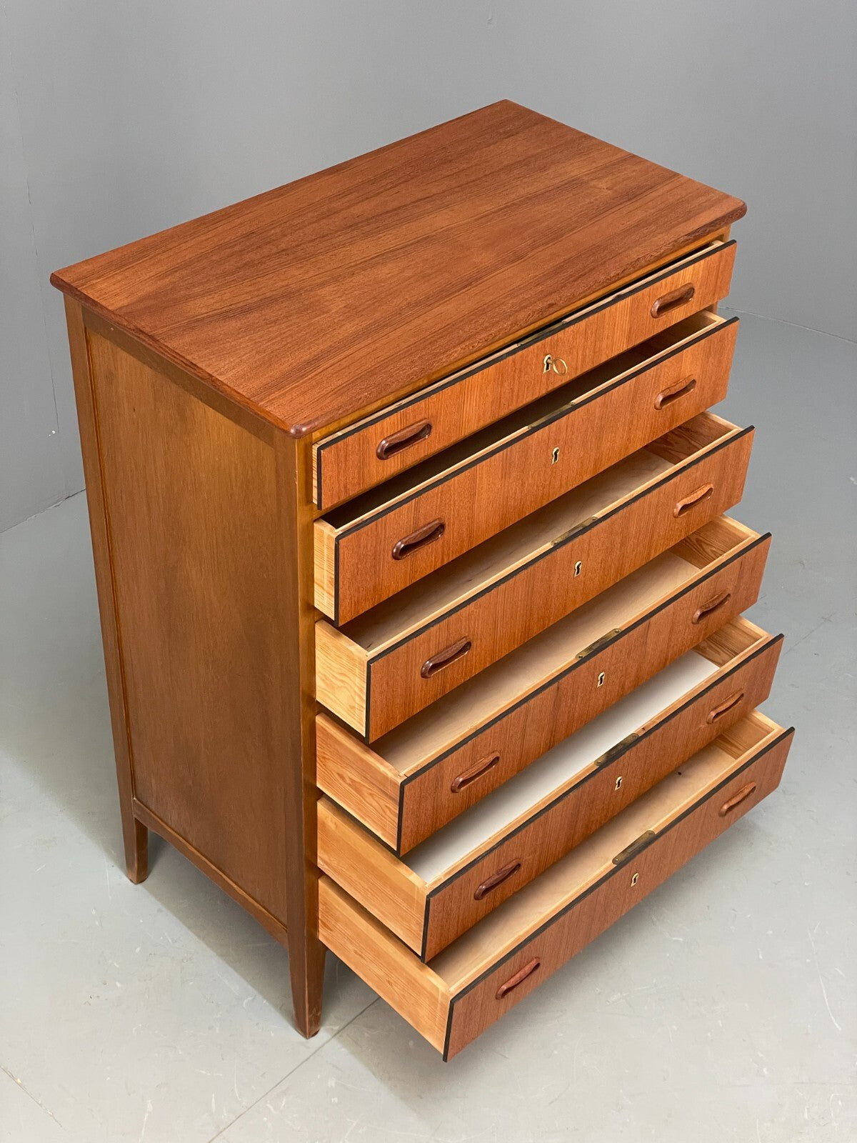 Vintage Danish Teak Chest Of Drawers Solid Handles Mid Century EB9117 MWOO - UKDK FURNITURE