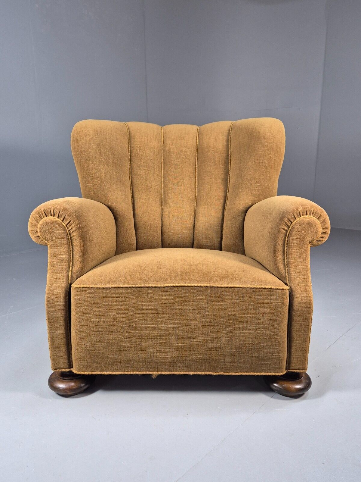 EB8932 Vintage Danish Lounge Chair Gold Velour Shell Back Deco 1930s EB8932 VCLO - UKDK FURNITURE