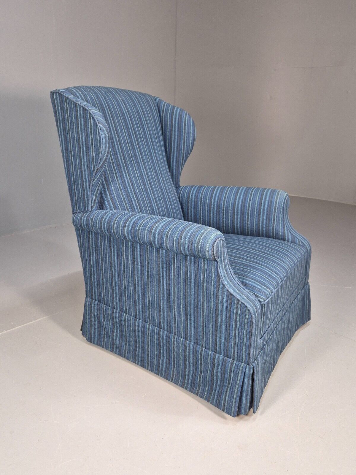 Vintage Danish Wingback Lounge Chair Blue Stripe Wool Cover 1950s Eb9024 VCLO - UKDK FURNITURE