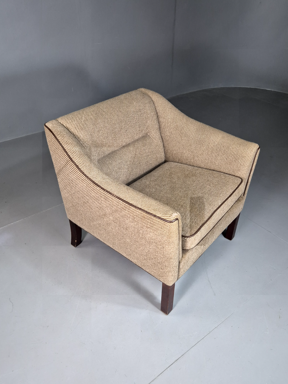 Vintage Danish Lounge Chair Brown Cream Wool 1980s Retro MCM EB7330 MNOR - UKDK FURNITURE