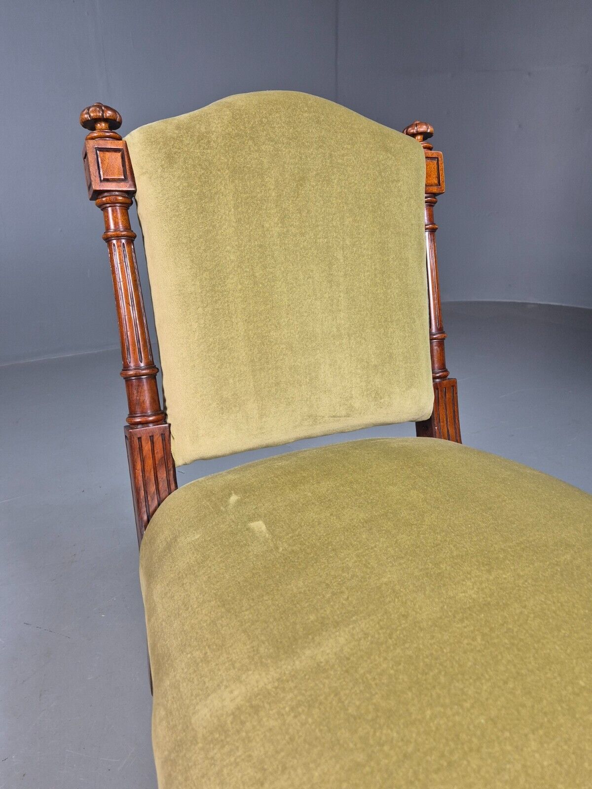 Vintage Lounge Chair Green Velour Oak Frame Parlour Suite Edwardian EB8207 VCLO - UKDK FURNITURE