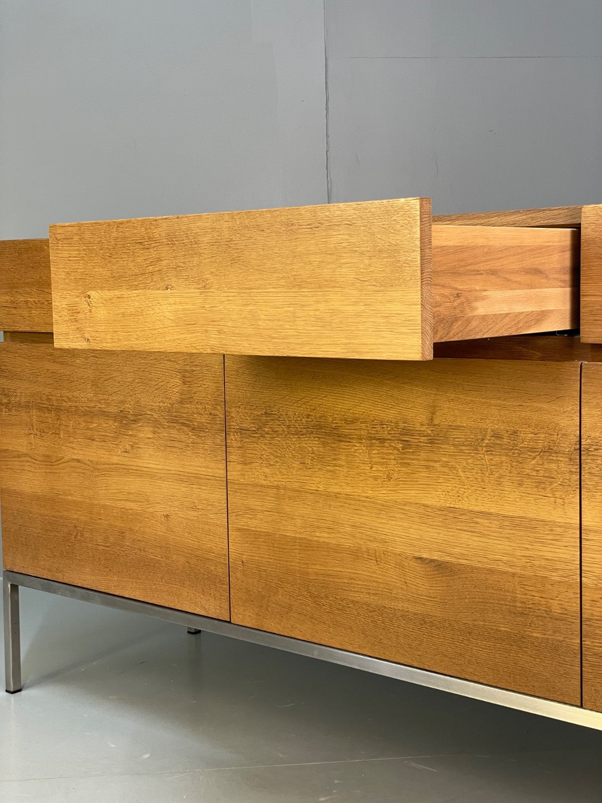 Modern Solid Oak Sideboard Ligna By Ethnicraft Steel Base EB9836 MWOO - UKDK FURNITURE