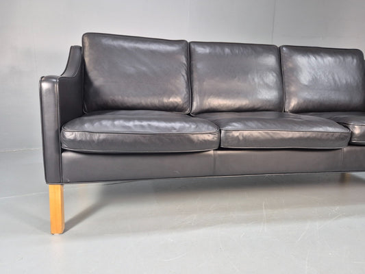 Vintage Hurup Danish 3 Seat Black Leather Sofa Mogensen 1980s Retro EB9966 M3SS1