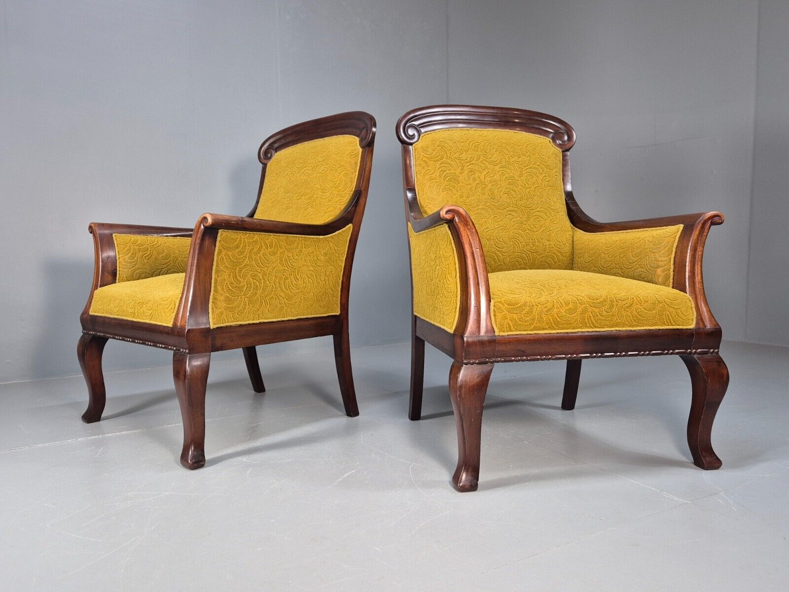 2 Danish Antique Chairs French Empire Style 1920s Mahogany Mustard EB9042 VCLO - UKDK FURNITURE