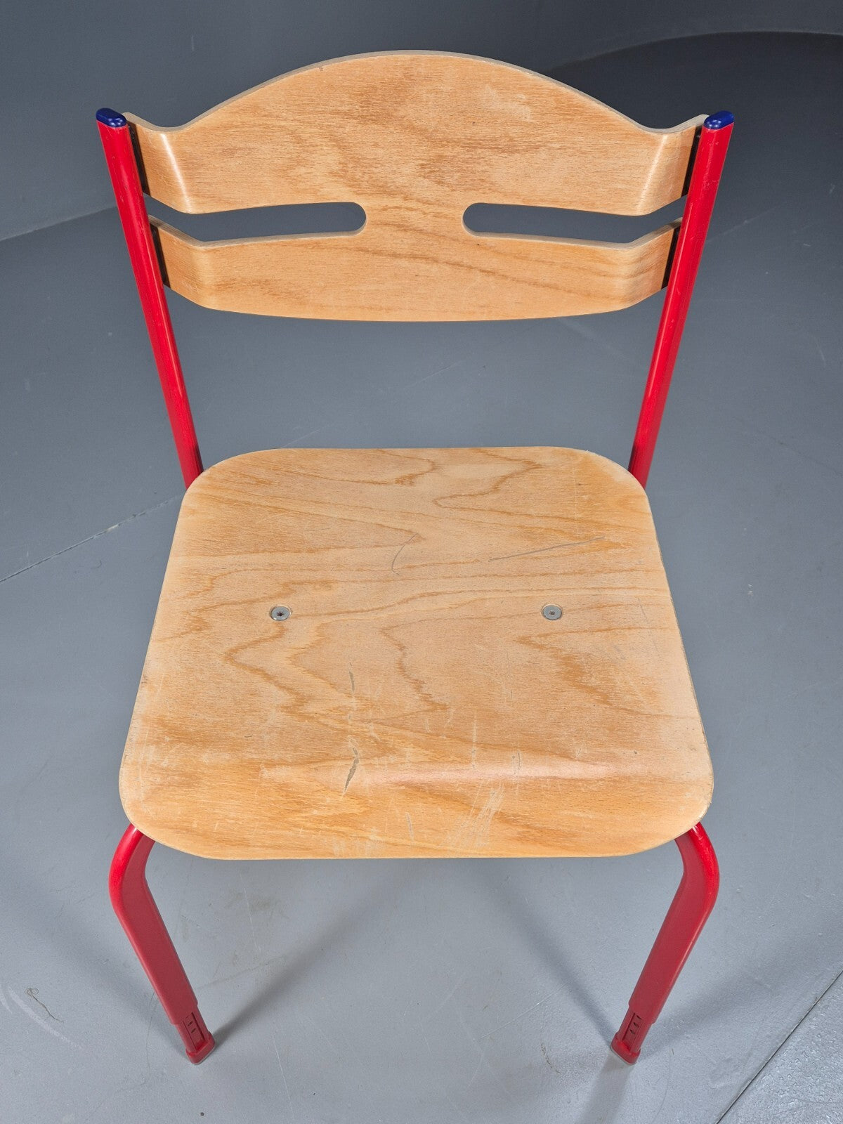 Vintage Danish Industrial Chair Red Frame Plywood Seat Retro EB9478 MSTA - UKDK FURNITURE