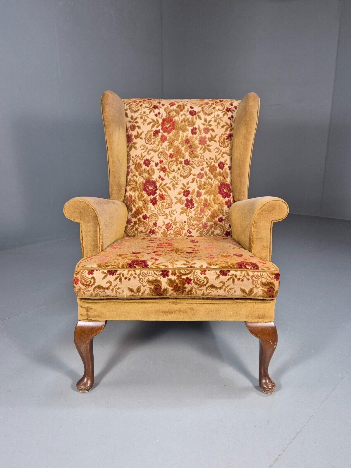 Vintage Wingback Lounge Chair Gold floral Velour Parker Knoll 1960s EB8918 VCLO - UKDK FURNITURE