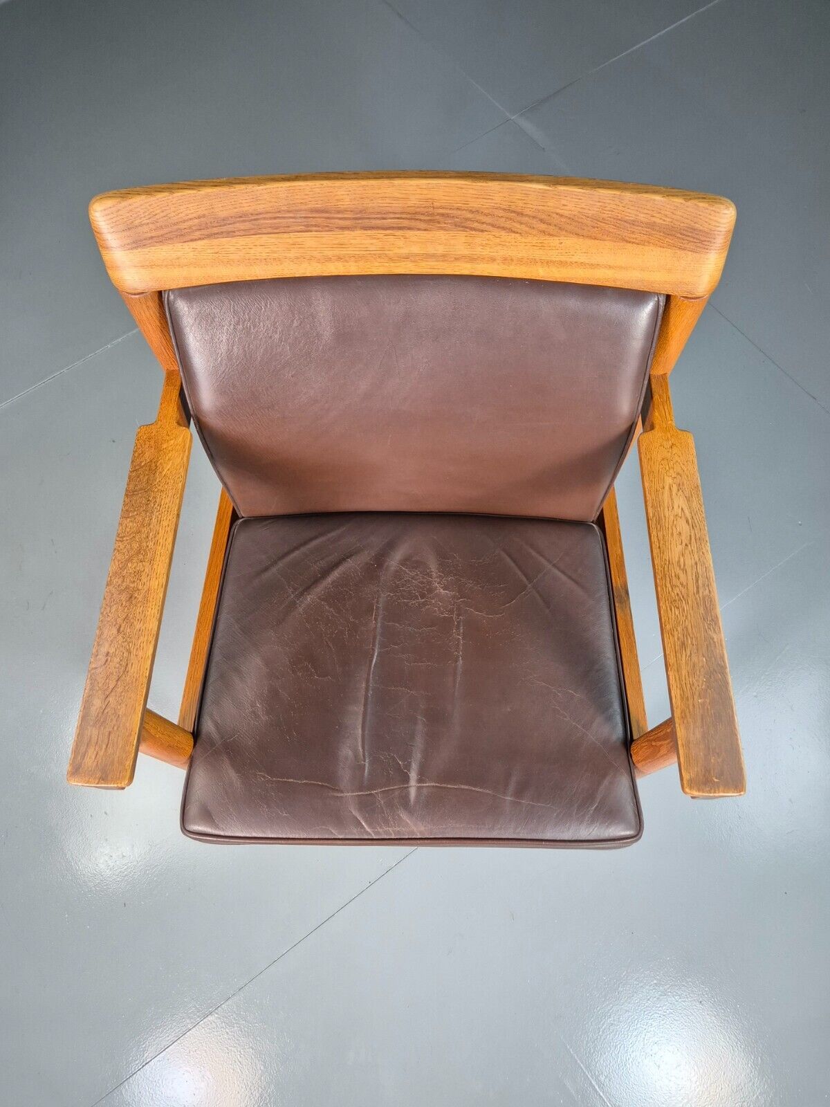 Vintage Scandinavian Elbow Chair Brown Leather Oak Frame Retro MCM EB7074 MNOR - UKDK FURNITURE