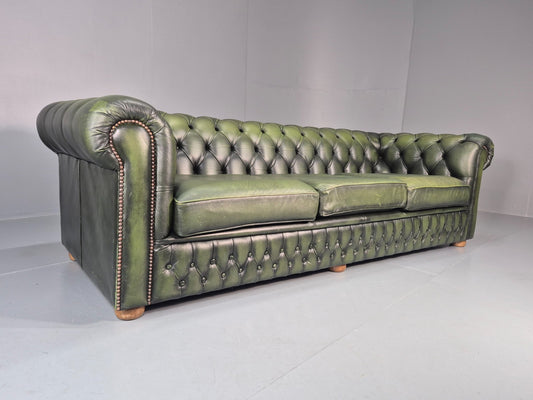 3 Seater Chesterfield Sofa Green Leather Studded Vintage EB11027 VCHE1