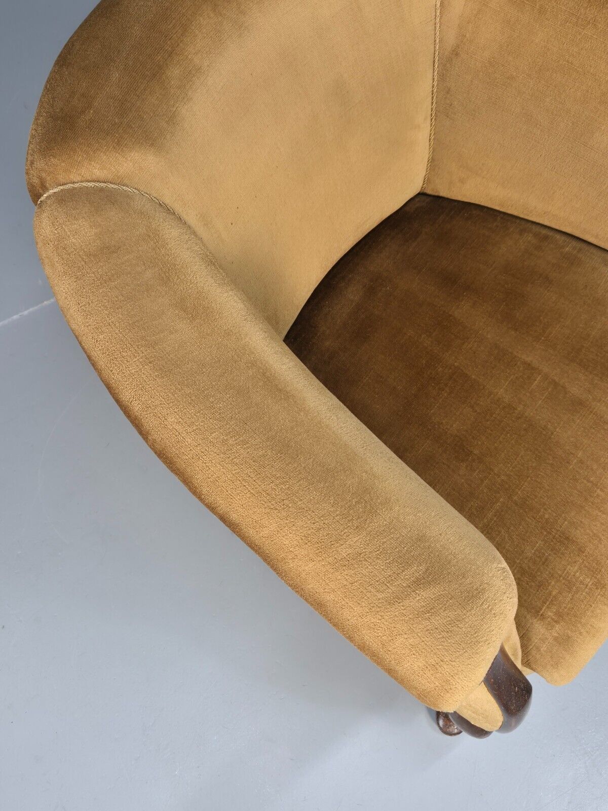 Vintage Danish Deco Era Tub Chair Gold Velour Mahogany 1930s EB9051 VCLO - UKDK FURNITURE