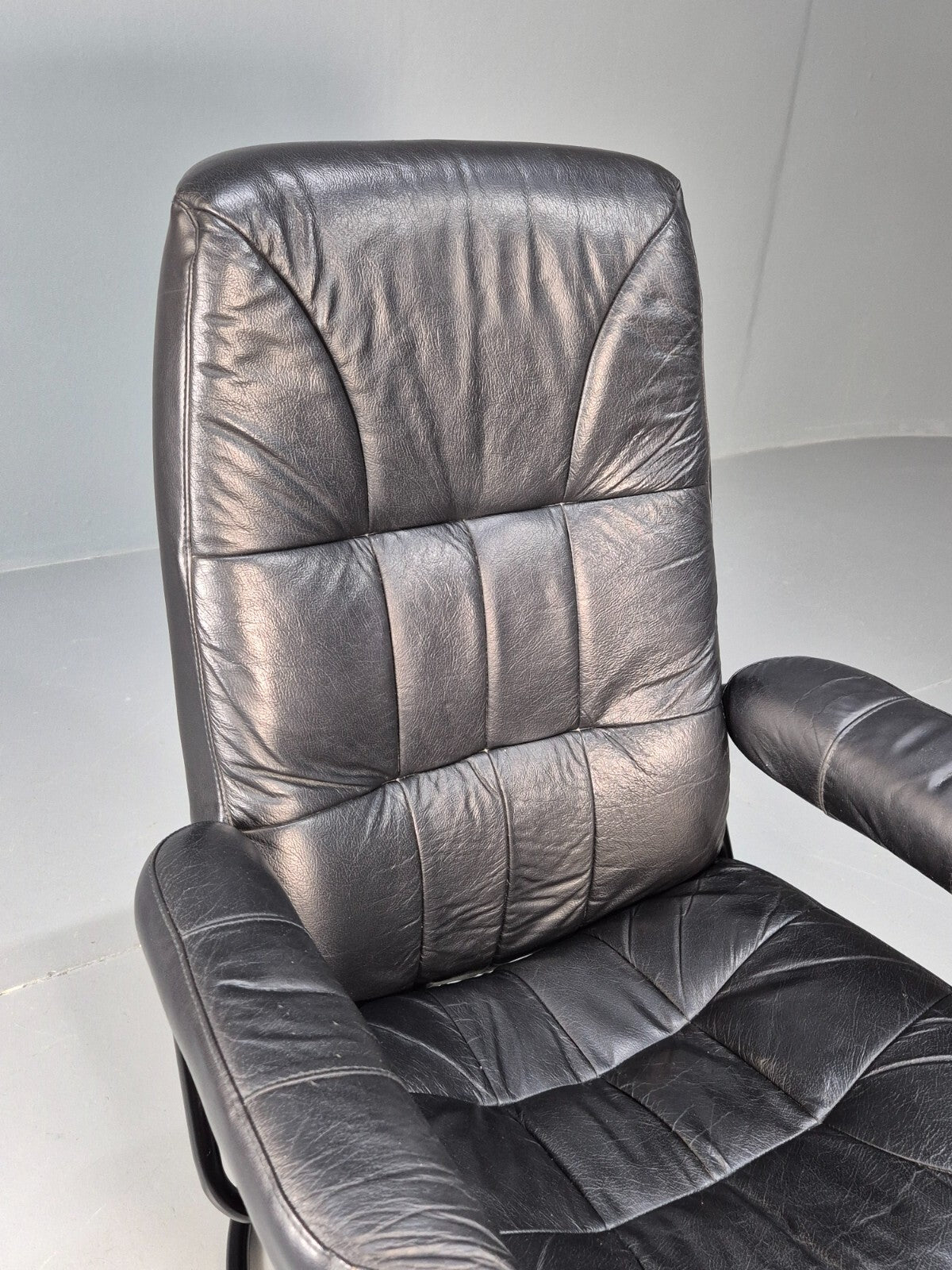 Vintage Danish Black Leather Vinyl Swivel Recline Chair 1980s Retro EB9311 MSWI - UKDK FURNITURE