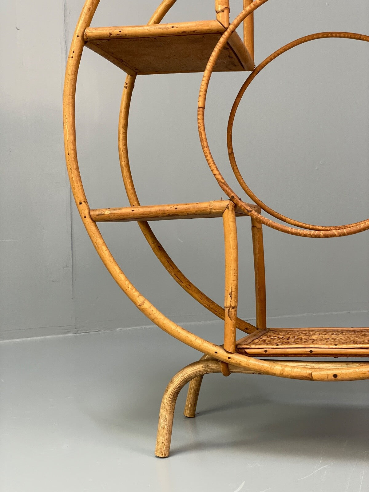 Antique Art Deco Bamboo And Wicker Circular Small Display Shelving EB9737 MWOO - UKDK FURNITURE