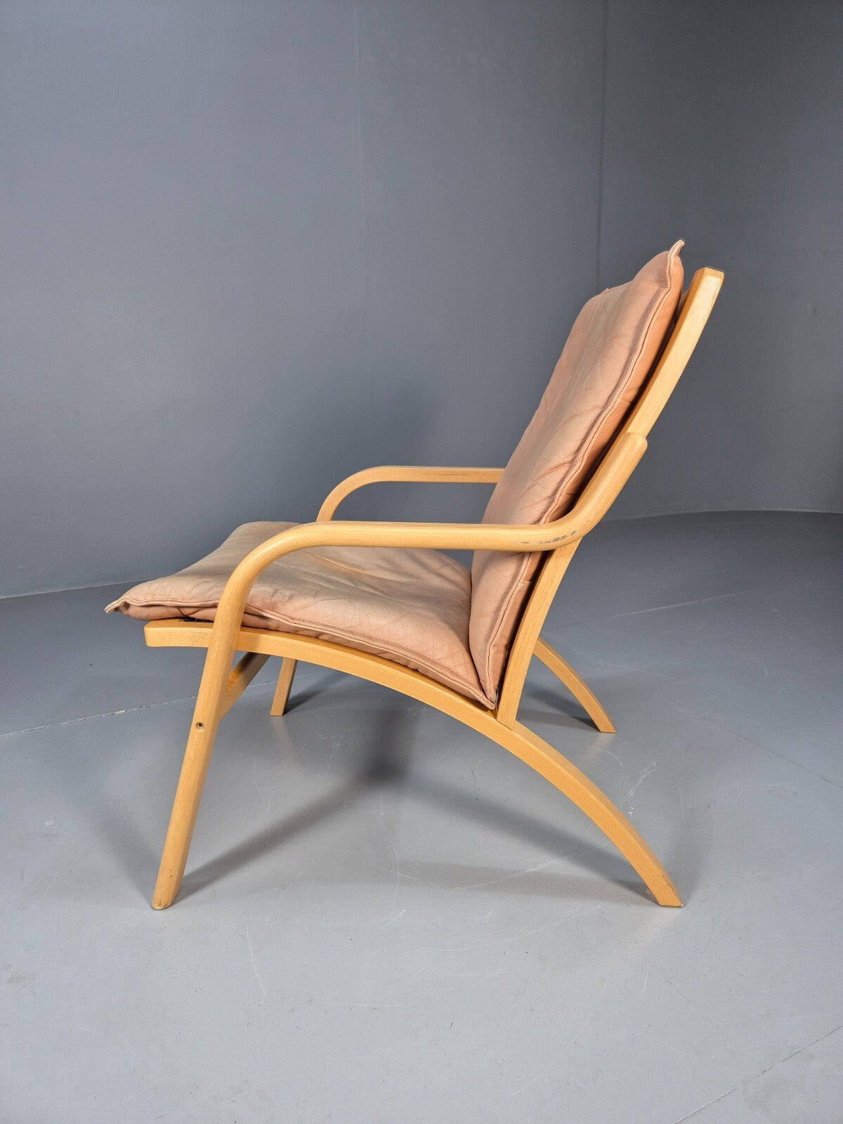 Vintage Stouby Tan Leather and Bentwood Lounge Chair 1980s Retro EB9293 MNOR - UKDK FURNITURE