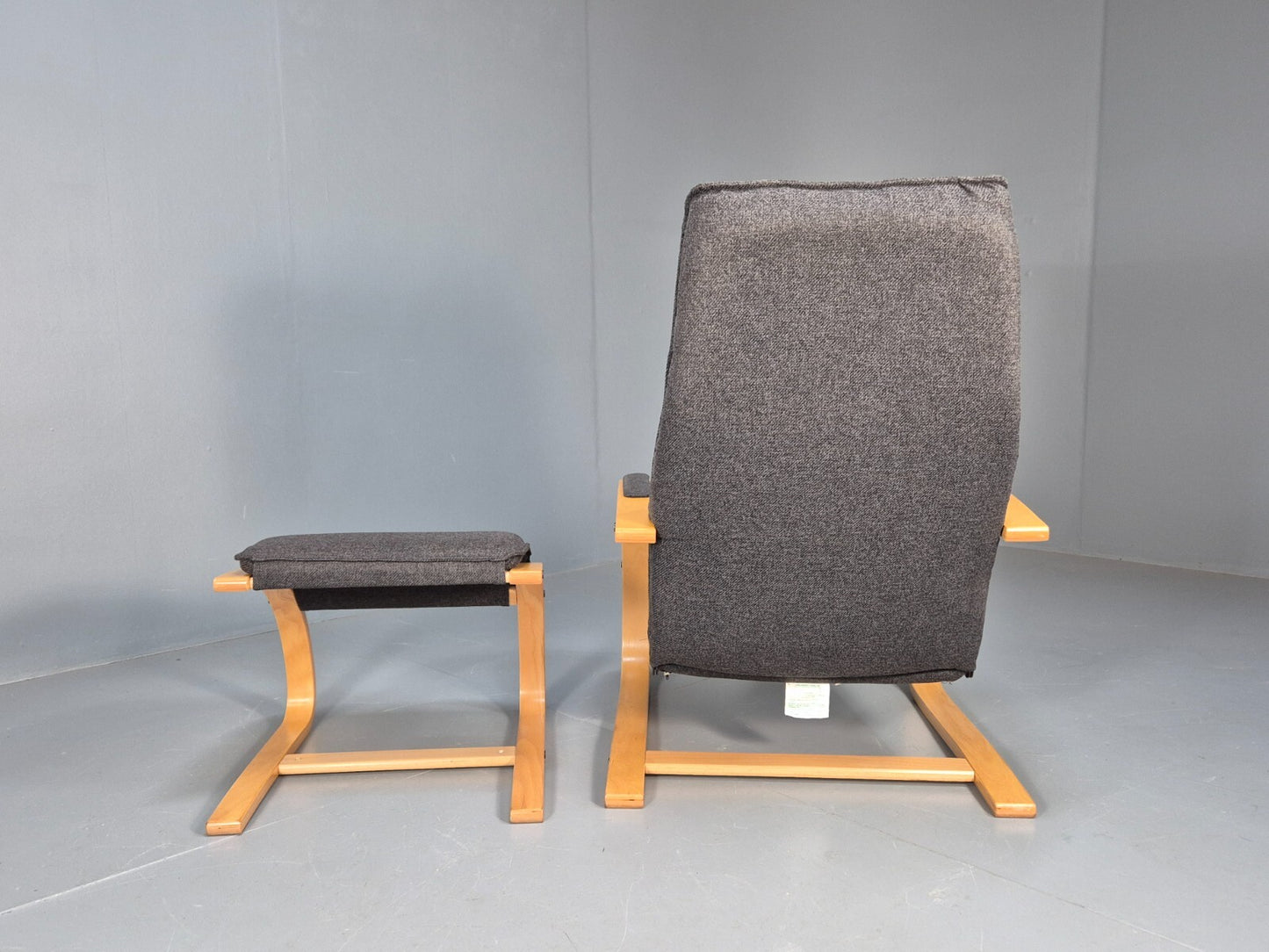 Vintage Danish Bentwood Chair and Footstool Verikon Grey Wool Retro EB9686 MBEN - UKDK FURNITURE