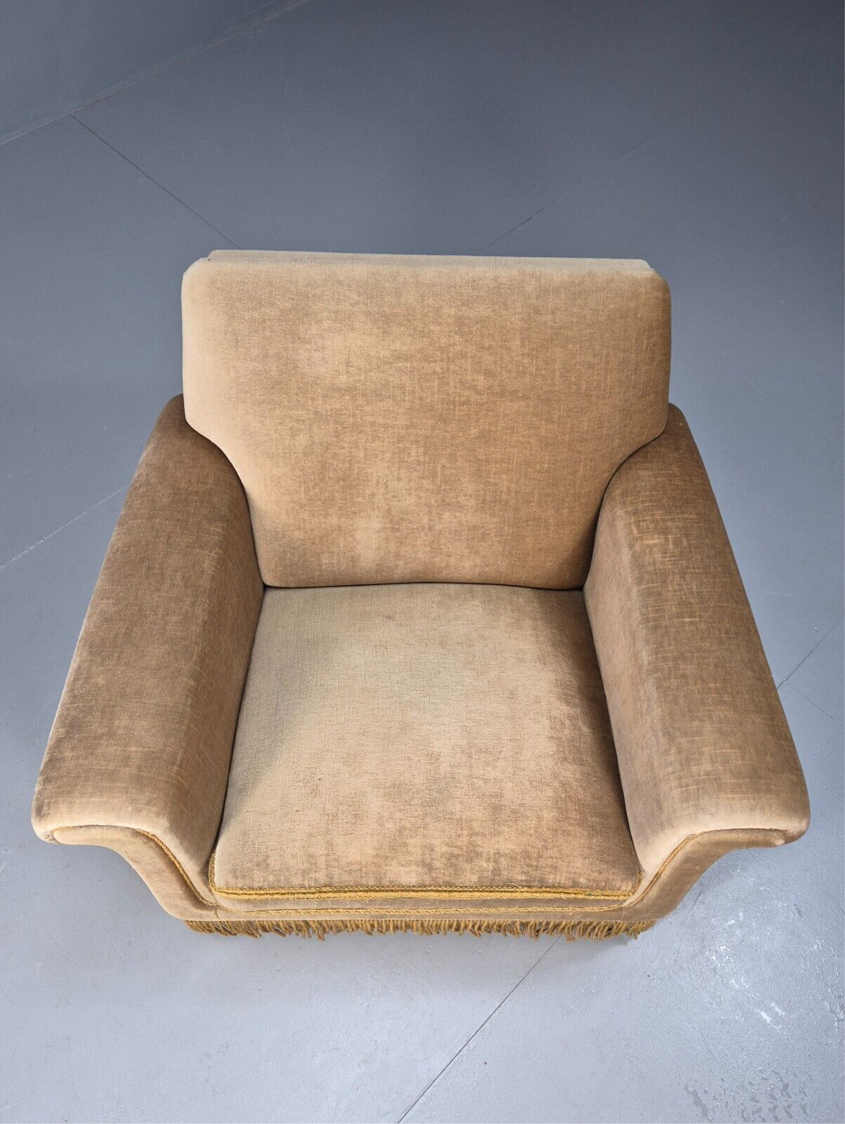 Vintage Danish Lounge Chair Gold Velour Tassels 1960s Retro MCM EB8947 VCLO - UKDK FURNITURE
