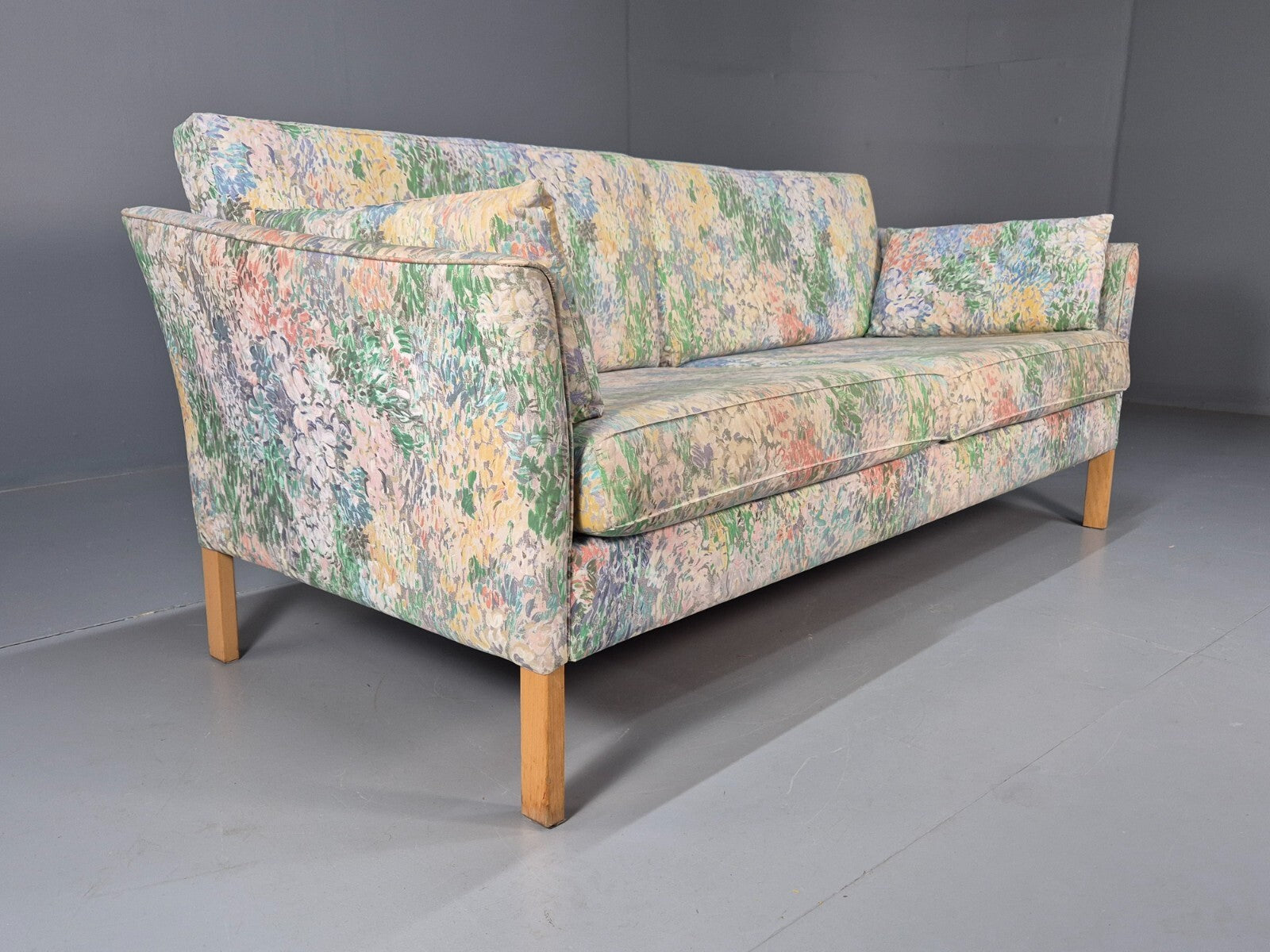 Vintage Two Seater Sofa Danish Mid Century Floral Fabric Beech Legs EB9584 M3SS - UKDK FURNITURE